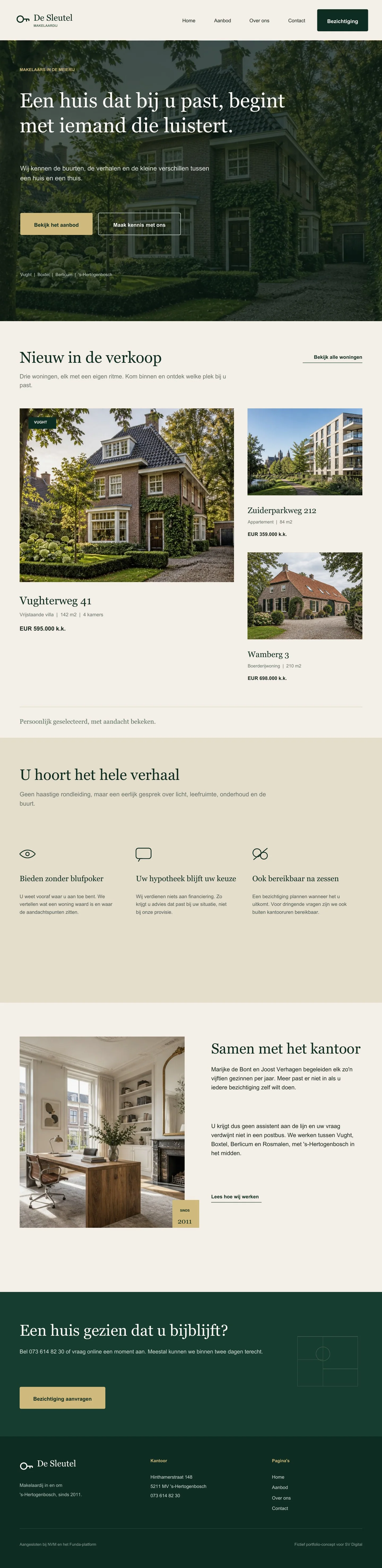 Websiteontwerp van De Sleutel Makelaardij met een karakteristieke villa